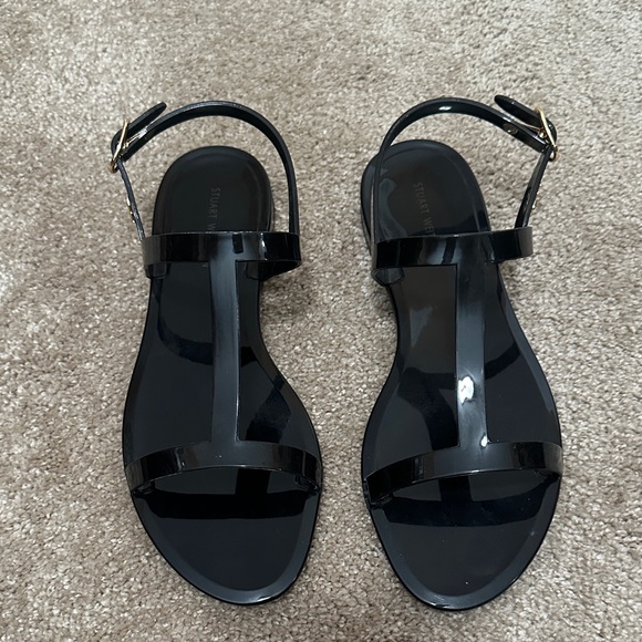 Stuart Weitzman Glossy Black Sandals - Picture 1 of 4